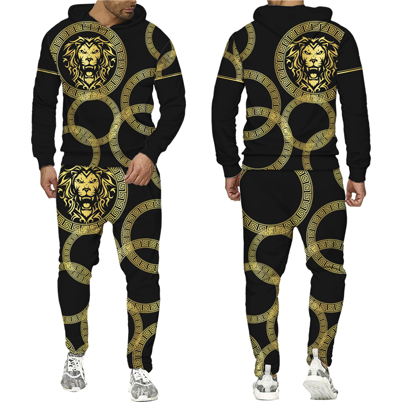 Men's Tracksuits Golden Lion 3D Printed Hoodie/Pants/Suit Men's Casual Graphic Streetwear Pullover Sweatshirt Outfits Set Hip Hop Cool Track