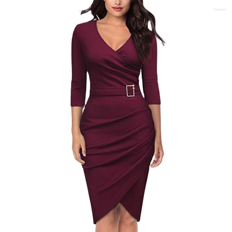 Casual Dresses Autumn Winter Women Elegant Working Office Dress V Neck 3/4 Sleeve High Waist Belted Irregular Pencil Ladies Solid Slim, Black
Casual Dresses Autumn Winter Women Elegant Working Office Dress V Neck 3/4 Sleeve High Waist Belted Irregular Pencil Ladies Solid Slim, Black