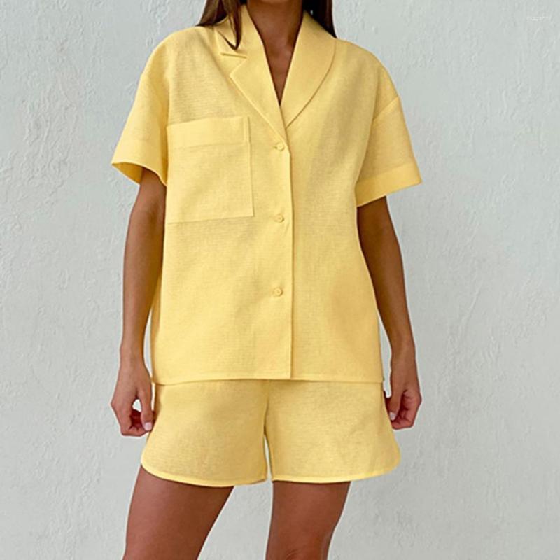 Women' Tracksuits 2 Pcs/Set Buttons Cardigan Women Tracksuit Set Casual Short Sleeves Single-breasted Summer Blouse Shorts Daily Clothes, Yellow
Women' Tracksuits 2 Pcs/Set Buttons Cardigan Women Tracksuit Set Casual Short Sleeves Single-breasted Summer Blouse Shorts Daily Clothes, Yellow