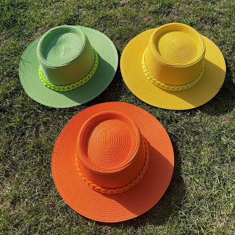 Berets Summer Candy Colored Chain Straw Hat Travel Beach Big Brim Sunshade Sun Hats Bump Top Fedoras Casquette Femme Luxe, White
Berets Summer Candy Colored Chain Straw Hat Travel Beach Big Brim Sunshade Sun Hats Bump Top Fedoras Casquette Femme Luxe, White