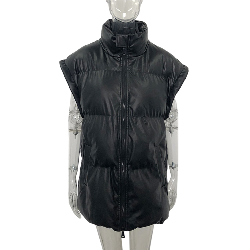 Women's Vests Fandy Lokar Spring Stand Collar Black Vests Women Fashion PU Coats Women Elegant Straight Simple Vests Female Ladies 220930