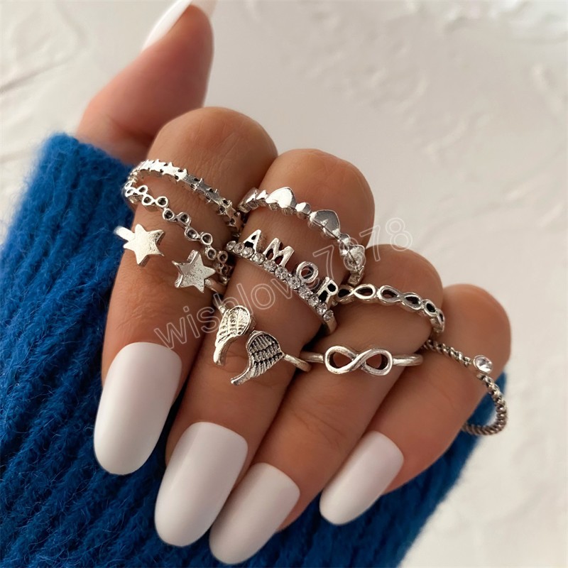 Fashion Silver Color Wing Infinite Loop Love Ring for Women Trend 9 Pcs/Set Star Heart Ring Lovers Jewelry Gift
Fashion Silver Color Wing Infinite Loop Love Ring for Women Trend 9 Pcs/Set Star Heart Ring Lovers Jewelry Gift