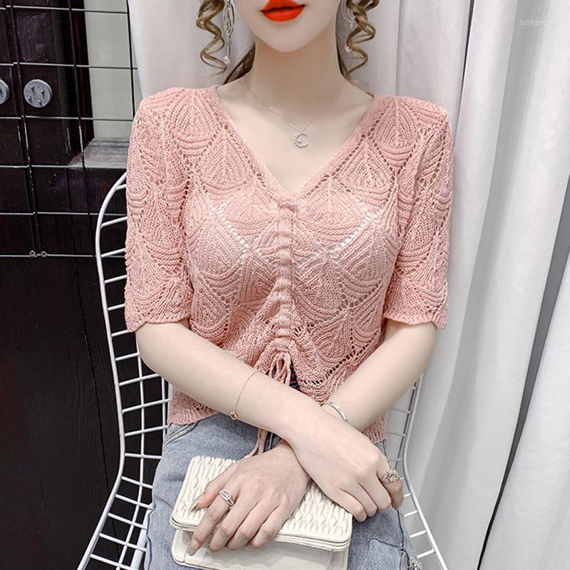 Women's Sweaters #1223 Blue Beige Pink Sunscreen Sweater Women Short Sleeves V-neck Thin Knitted Tops Hollow Out Femme Summer
Women's Sweaters #1223 Blue Beige Pink Sunscreen Sweater Women Short Sleeves V-neck Thin Knitted Tops Hollow Out Femme Summer
