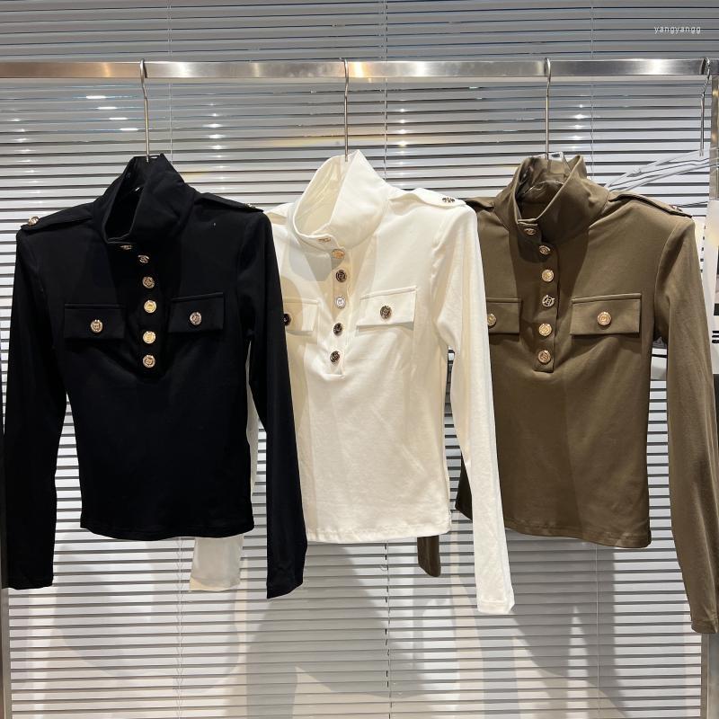 Women' T Shirts PREPOMP 2022 Autumn Arrivals Long Sleeve Turtleneck Metal Buttons Padded Shoulder Shirt Women GG295, Black
Women' T Shirts PREPOMP 2022 Autumn Arrivals Long Sleeve Turtleneck Metal Buttons Padded Shoulder Shirt Women GG295, Black