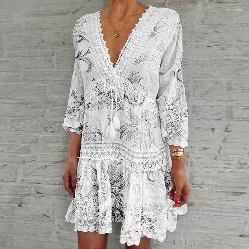 Casual Dresses Women' Dress Summer 2022 V-Neck Print Three-Quarter Sleeves Hollow Sexy High Quality Elastic Waist Clothes For Female, 03
Casual Dresses Women' Dress Summer 2022 V-Neck Print Three-Quarter Sleeves Hollow Sexy High Quality Elastic Waist Clothes For Female, 03