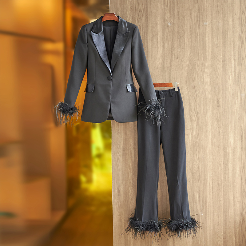 Women's Two Piece Pants England Style Luxury Design Black Ostrich Feather Patchwork Street Women Pants Sets Quality Suits N1001, Pink
Women's Two Piece Pants England Style Luxury Design Black Ostrich Feather Patchwork Street Women Pants Sets Quality Suits N1001, Pink
