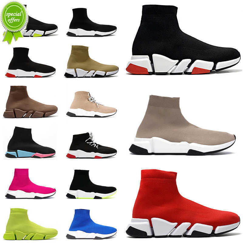 Men Women Paris Lace-up Speed 1.0 2 Platform Sock Shoes High Quality Runner Knit Graffiti brown Triple Black Beige White Red Trainers