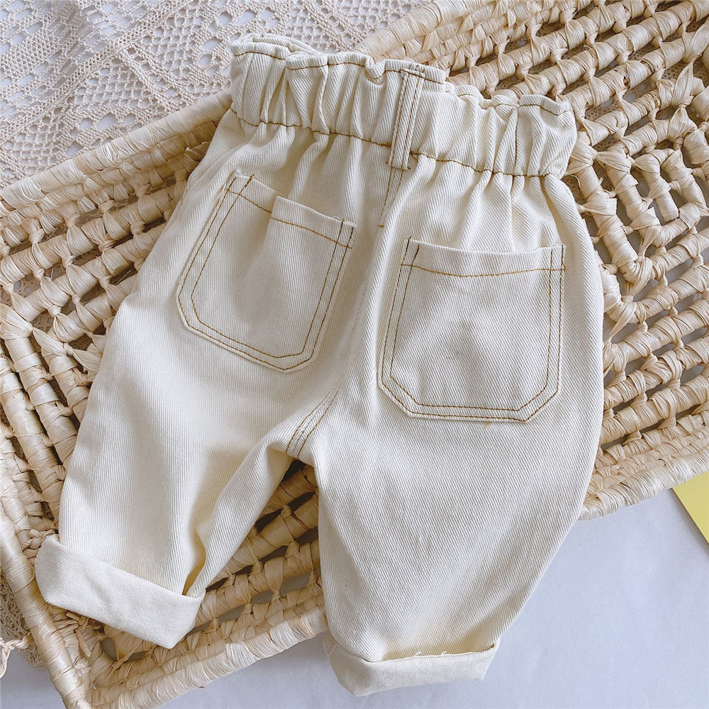 Trousers Baby Girls High Waist Jeans Kids Pants Blue Ivory For 04Y Girl Clothes 2201006