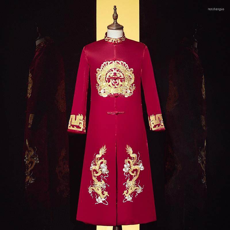 Ethnic Clothing Male Chengsam Vintage Men Embroider Dragon Classic Chinese Wedding Bridegroom Dress High Quality Long Robe Gown Tang Suit 
Ethnic Clothing Male Chengsam Vintage Men Embroider Dragon Classic Chinese Wedding Bridegroom Dress High Quality Long Robe Gown Tang Suit