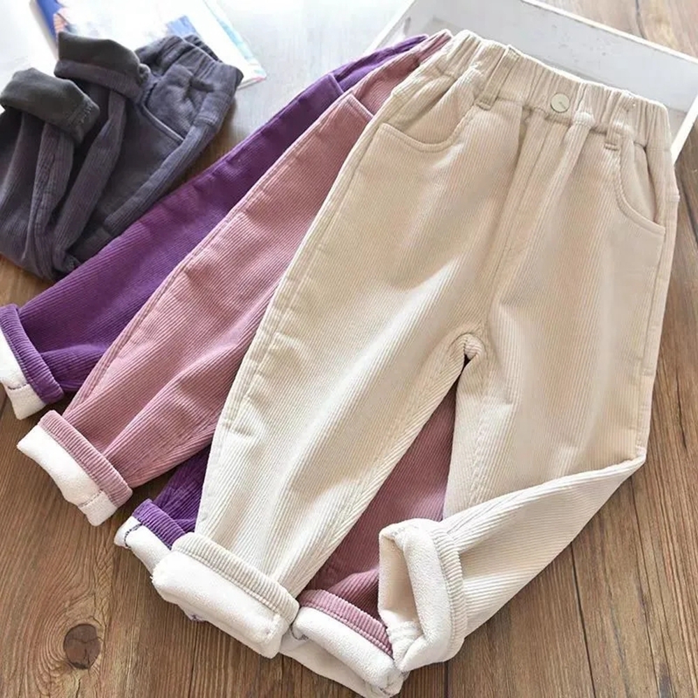 Trousers 414 Years Kids Winter Corduroy Fleece Pants For Girls Solid Casual Sweatpants Soft Warm Childrens Clothing Thick Trousers 2201006