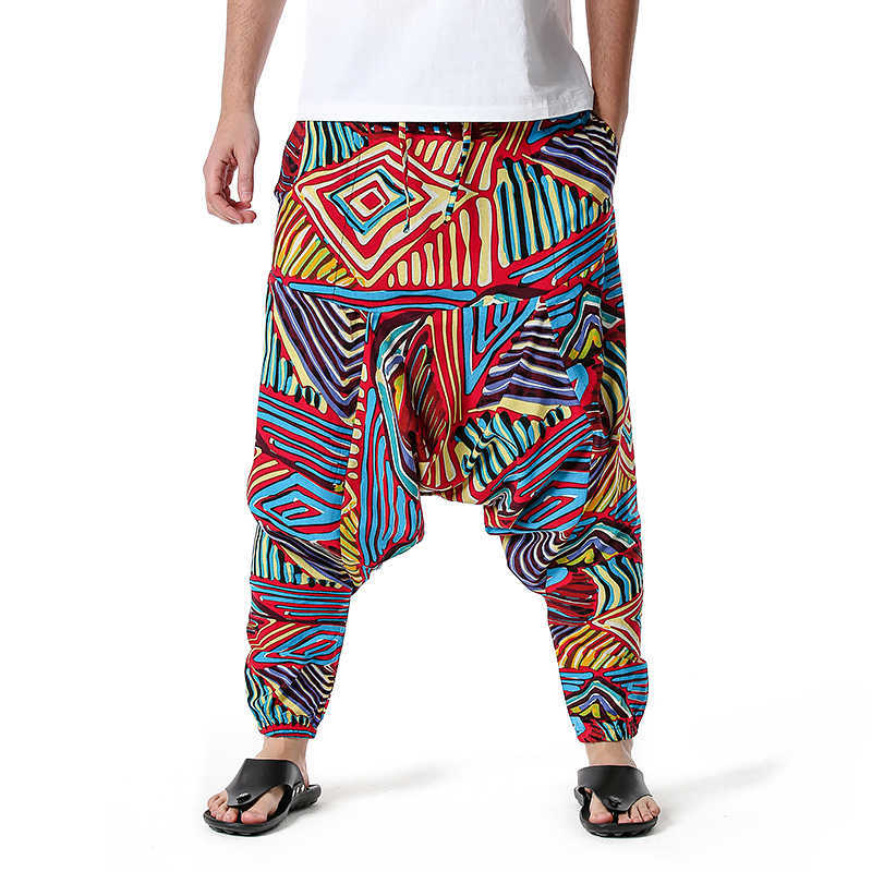 Men's Pants Harem Mens Hippy Hippe Trousers Cotton Bohemian Vintage Ethnic Print Patchwork Om Patch G220929