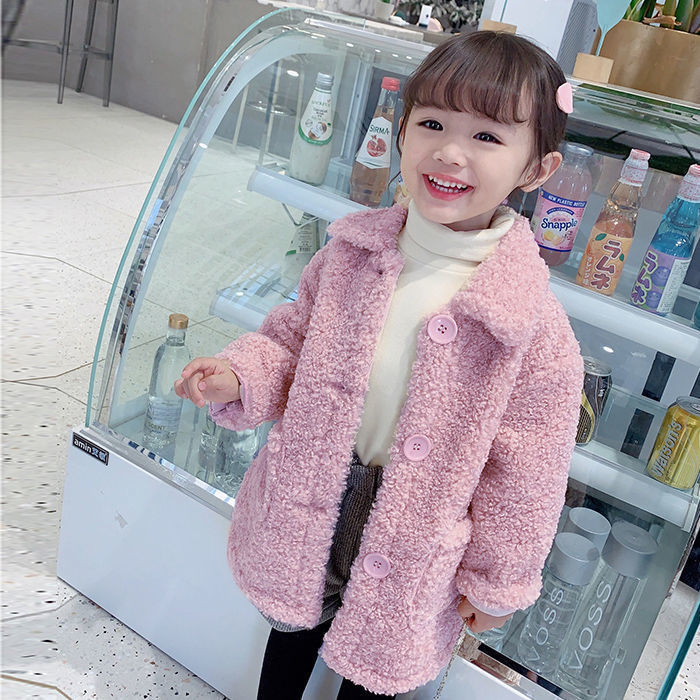 Jackets Children Lambswool Coat Baby Turndown Collar Thicken Warm Jacket Girls Long Overcoat Winter Kids girls Casual Outwear 221006