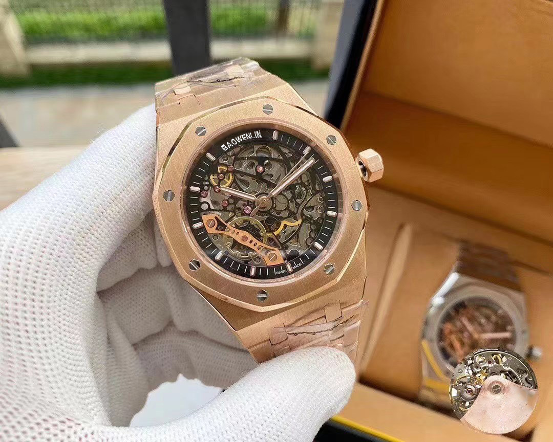 Sports silver black gold stainless steel men's watch Automatic mechanical round dial hollow movement with 42mm transparent butterfly button designer watches, Carton
Sports silver black gold stainless steel men's watch Automatic mechanical round dial hollow movement with 42mm transparent butterfly button designer watches, Carton
