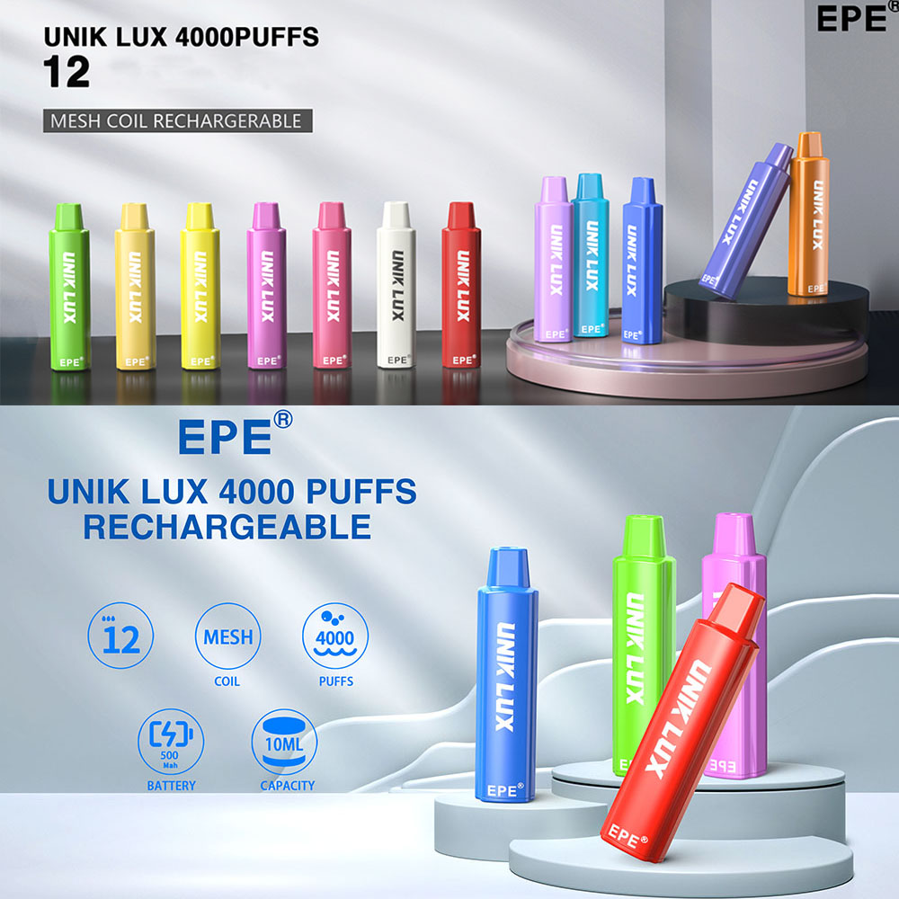 EPE Unik Lux E Cigarettes 4000 Puffs Disposable 5% 12 Colors 500mAh Battery 10ml Pod Rechargeable Original
EPE Unik Lux E Cigarettes 4000 Puffs Disposable 5% 12 Colors 500mAh Battery 10ml Pod Rechargeable Original