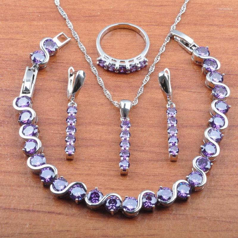 Necklace Earrings Set Birthday Gift Jewelry Purple Zirconia 925 Sterling Silver Pendant Rings Bracelet JS0406, Picture shown
Necklace Earrings Set Birthday Gift Jewelry Purple Zirconia 925 Sterling Silver Pendant Rings Bracelet JS0406, Picture shown