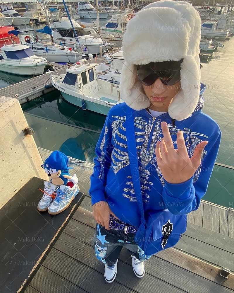 Men Fashion Hoodie Skull Rhinestone ZipUp Hoodie grunge Oversized Sweatshirt Punk Harajuku Long Sleeve Outerwear Y2k clothes men, Dark blue
Men Fashion Hoodie Skull Rhinestone ZipUp Hoodie grunge Oversized Sweatshirt Punk Harajuku Long Sleeve Outerwear Y2k clothes men, Dark blue