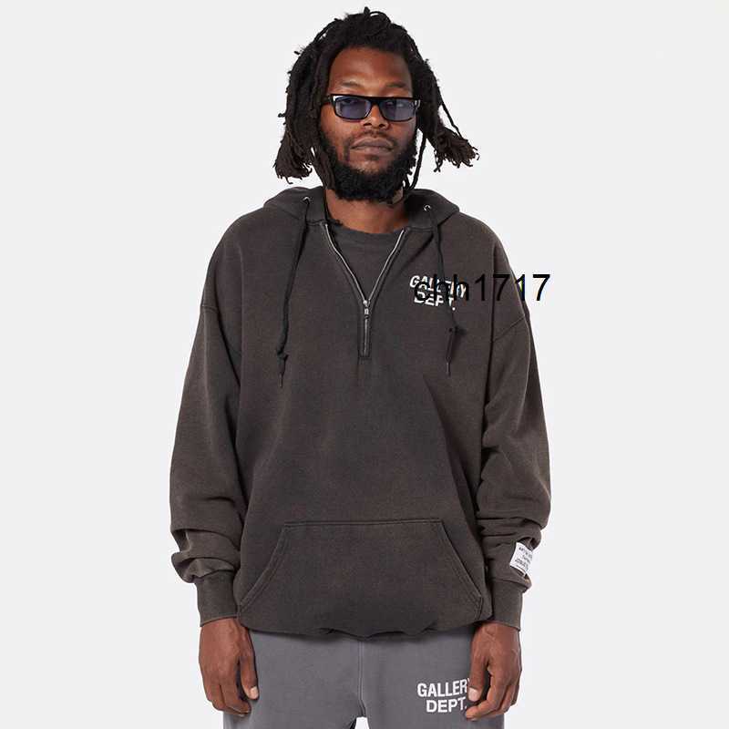 Galleryes Hoodies Letter Washed Old High Street Loose Half Zip Hoodie Pullover Fashion, Dark gray 
Galleryes Hoodies Letter Washed Old High Street Loose Half Zip Hoodie Pullover Fashion, Dark gray