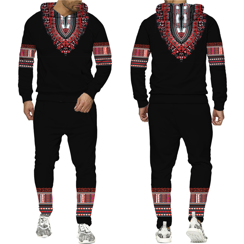 Men's Tracksuits African Dashiki Hoodie/Suit Men's Casual 3D Printed Ethnic Style Sweatshirt Pants Set Men/Women Folk-Custom Streetwear Trac
