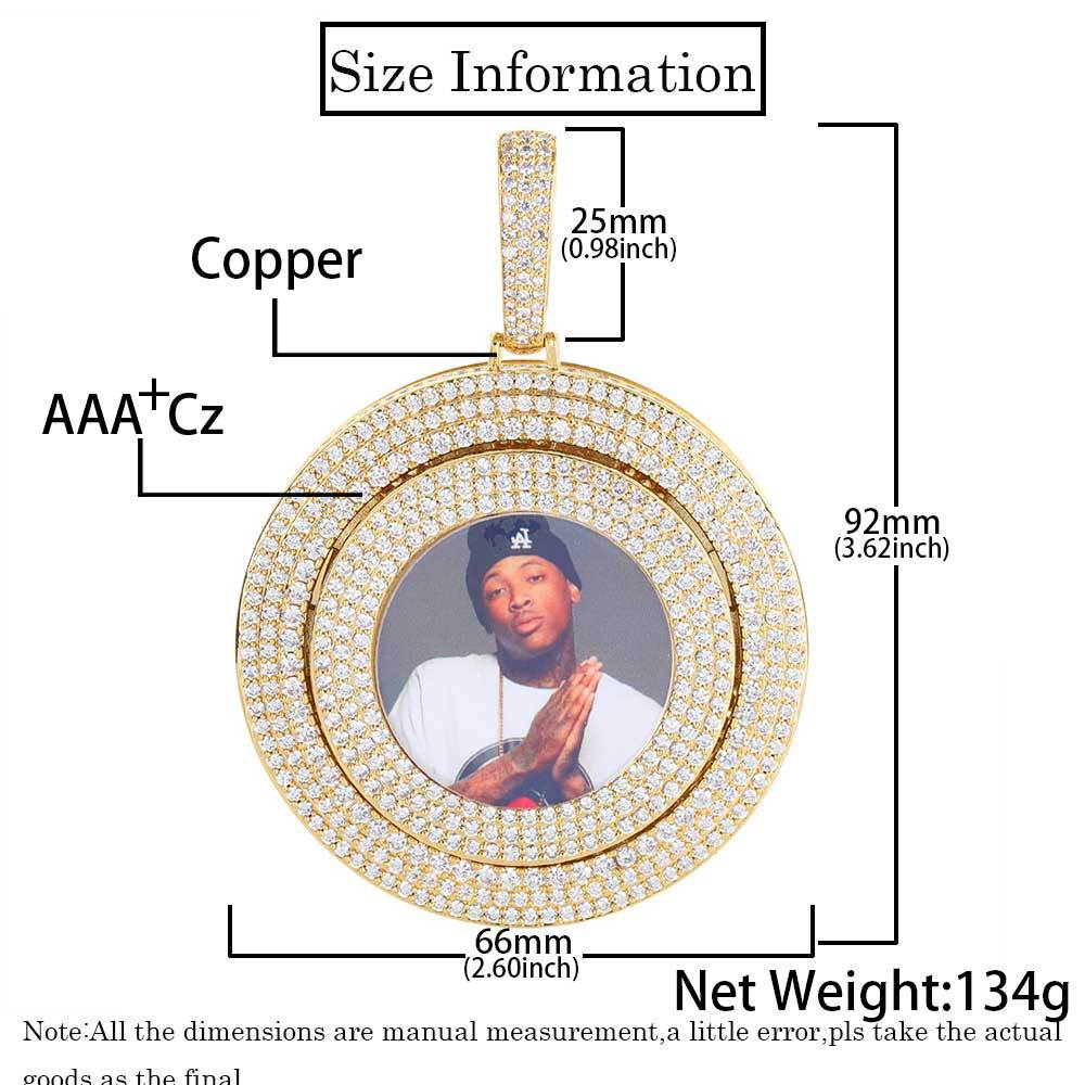 Customize Rotatable Solid Memorial Photo Pendant Necklace TopBling Zircon Men Women Lover Gift