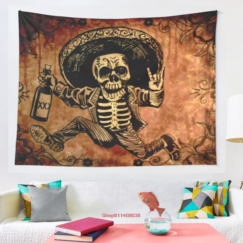 Tapestries Posada Day of the Dead Outlaw tapestry Wall Hanging Beach Towel Throw Blanket Picnic Yoga Mat Home Decoration 221006