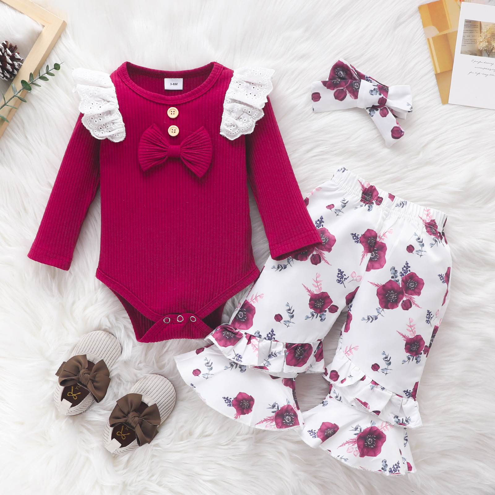 Infant Baby Girls Clothing Set Flying Sleeve bowknot Romper ruffle pant hairband 3pcs toddle girls clothes Outfit, As picture
Infant Baby Girls Clothing Set Flying Sleeve bowknot Romper ruffle pant hairband 3pcs toddle girls clothes Outfit, As picture