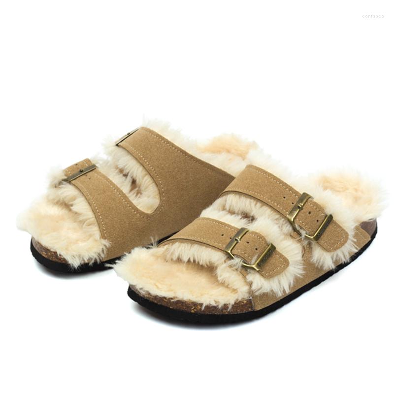 Slippers Size 35-45 Autumn Winter Unisex Plush Warm Cork Fashion Double Buckle Nubuck Leather Men Women Outside Casual Slides, Khaki
Slippers Size 35-45 Autumn Winter Unisex Plush Warm Cork Fashion Double Buckle Nubuck Leather Men Women Outside Casual Slides, Khaki