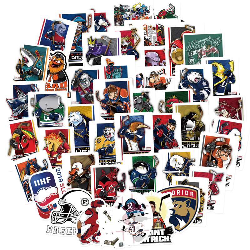 50Pcs Ice Hockey Mascot Stickers Personalized Graffiti Stickers for DIY Luggage Laptop Skateboard Motorcycle Bicycle Stickers