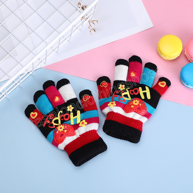 Fashion Letter Print Kids Gloves Colorful Knitted Baby Girls Boys Full Finger Gloves Autumn Winter Warm Toddler Mittens