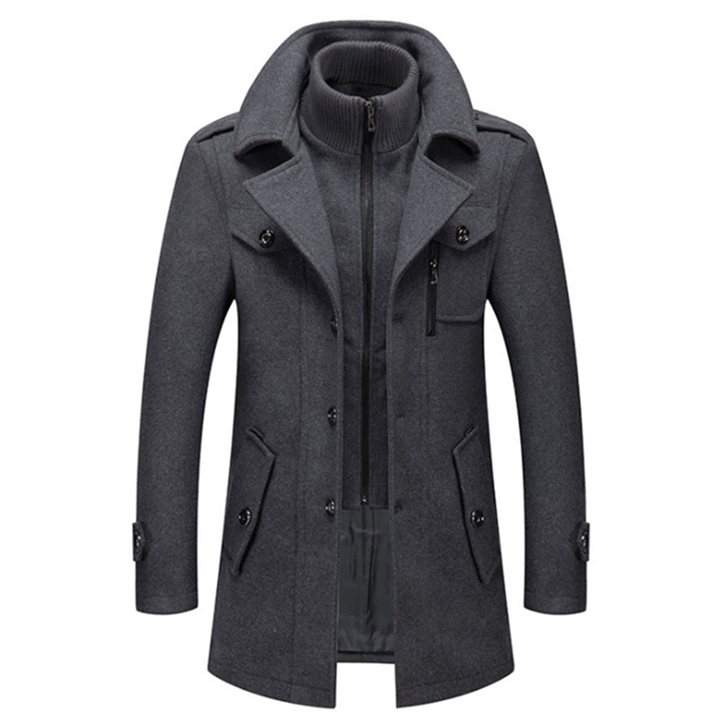 Men's Wool Blends Men Wool Blends Coats Autumn Winter Solid Color Cold Resistant Men Woolen Overcoat Double Collar Casual Trench Coat Male 220930, Brown