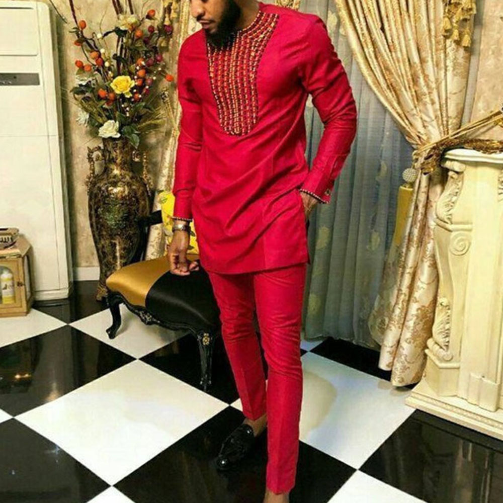 Men's Tracksuits African Sets For Men Autumn Striped Print Casual Dashiki Ethnic Style Long O-Neck Fashion Wedding Two-piece Suit 221006