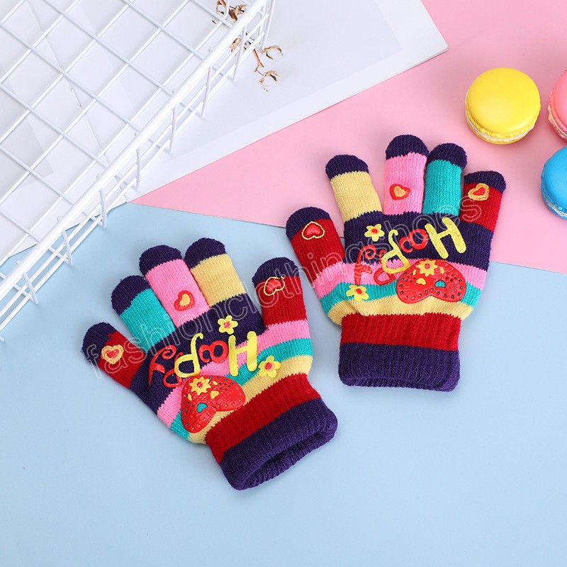 Fashion Letter Print Kids Gloves Colorful Knitted Baby Girls Boys Full Finger Gloves Autumn Winter Warm Toddler Mittens