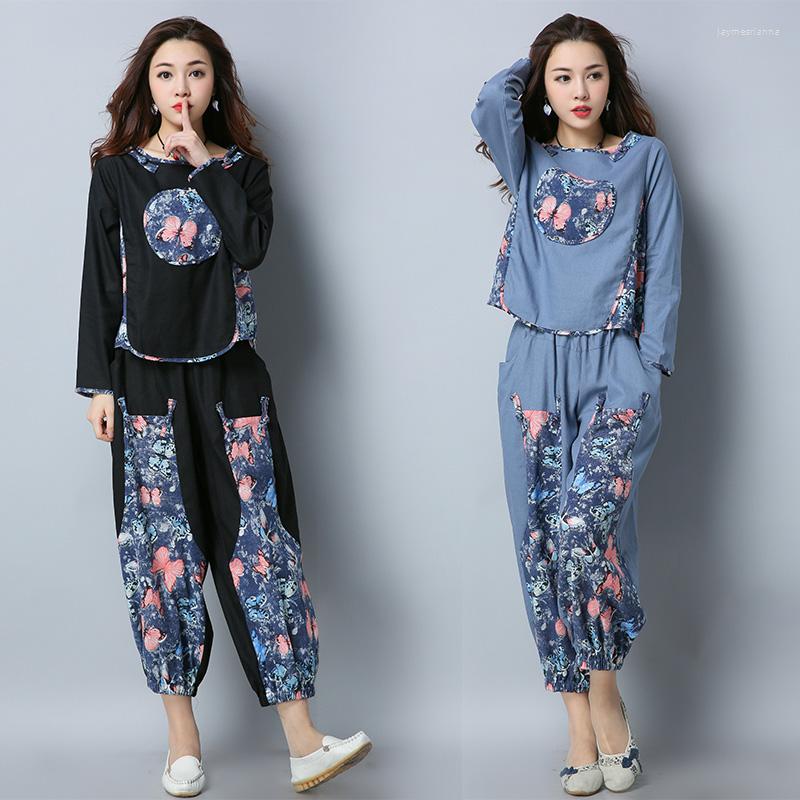 Women's Tracksuits Summer Vintage Women's Sets National Style Embroidery Tops Loose Bloomers Two-piece Cotton And Linen Pants Suit
Women's Tracksuits Summer Vintage Women's Sets National Style Embroidery Tops Loose Bloomers Two-piece Cotton And Linen Pants Suit