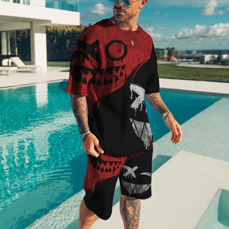 Men's Tracksuits Men's Outfit Summer Short Sleeve T Shirt Set Fashion 2 Piece Streetwear 3D Printed Sports Beach Shorts Sportswear Men'