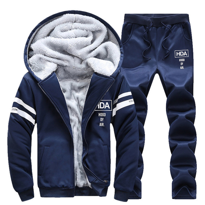 Men's Tracksuits Tracksuit Winter Two Pieces Sets Fleece Thick Hooded Zipper Jacket Pants Warm 2 PCS Sporting Suit Sportswears M-4XL Casual Men 2