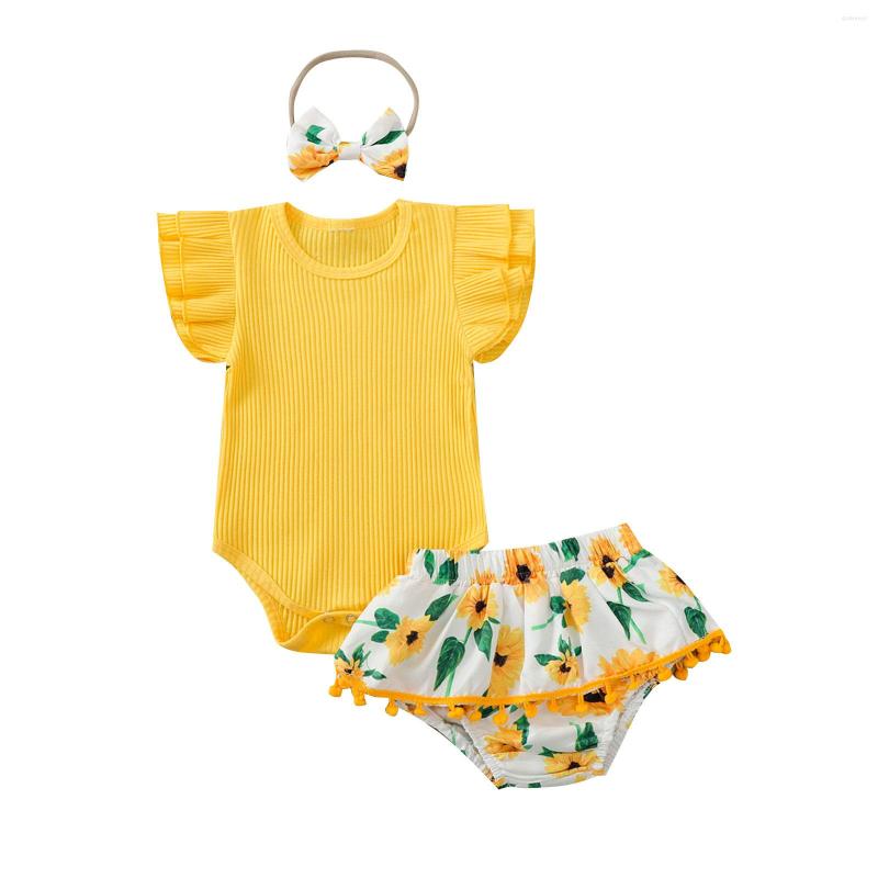 Clothing Sets Infant Born Girl's Three Piece Set Ribbed Solid Color Crew Neck Sleeve Romper Sunflower Printed Shorts Hair Band, Picture shown
Clothing Sets Infant Born Girl's Three Piece Set Ribbed Solid Color Crew Neck Sleeve Romper Sunflower Printed Shorts Hair Band, Picture shown