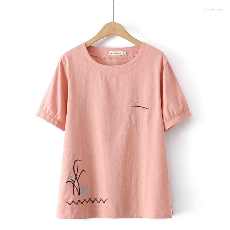 Women's T Shirts Plus Size Shirt For Women O-Neck Natural Cotton Chinese Wind Floral Embroidery Pattern Short Sleeve In Summer, Pink
Women's T Shirts Plus Size Shirt For Women O-Neck Natural Cotton Chinese Wind Floral Embroidery Pattern Short Sleeve In Summer, Pink