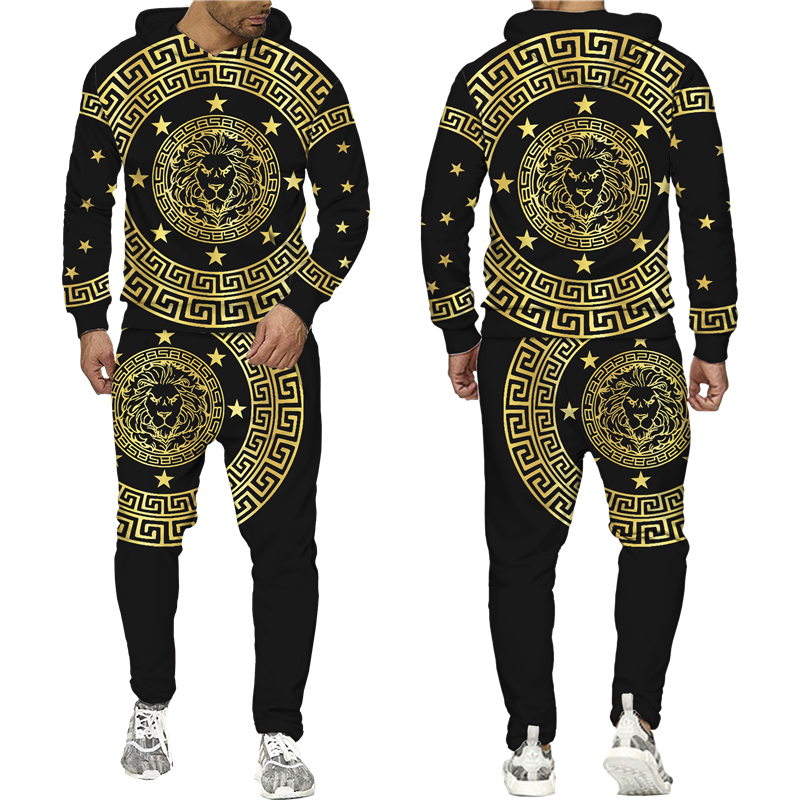 Men's Tracksuits Golden Lion 3D Printed Hoodie/Pants/Suit Men's Casual Graphic Streetwear Pullover Sweatshirt Outfits Set Hip Hop Cool Track