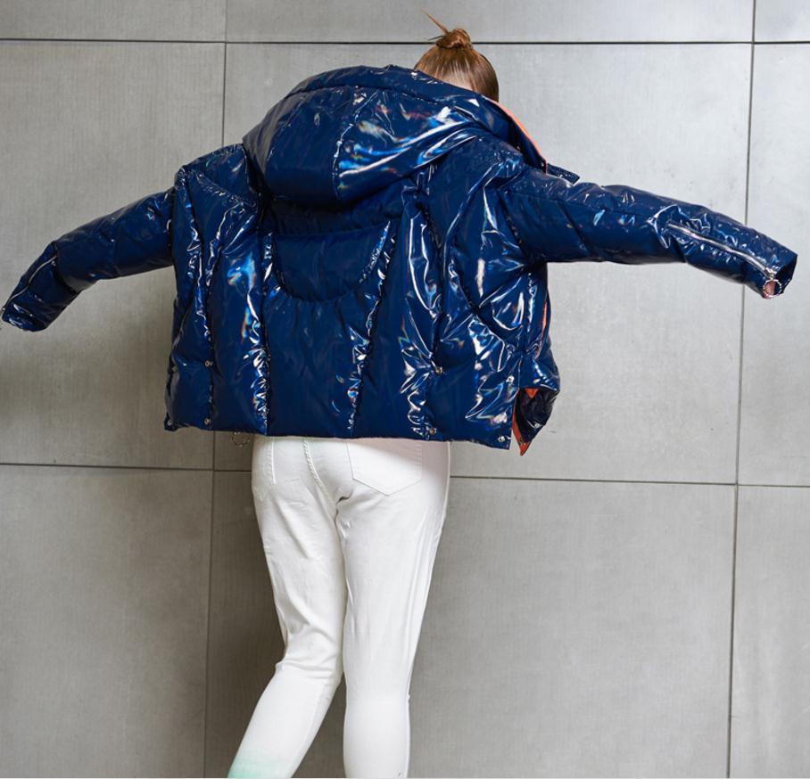 Women's Down Parkas Winter Patent Glossy fabric fashion thicker hooded down jacket female genuine fur cold winter fur coat wholesale wj2591 22093