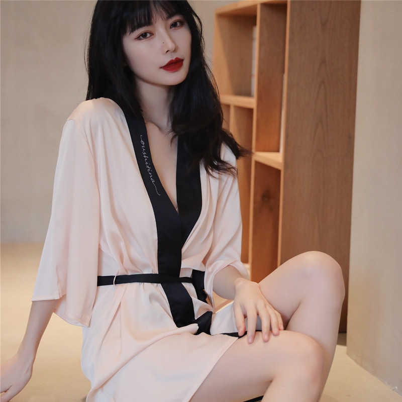 Women's Sleepwear Spring Summer New Satin Robe 3/4 Sleeve Sleepwear Bride Dresses Autumn Silk Women's Dressing Gown Sexy Woman Nightie Home Wear T221006, Black 
Women's Sleepwear Spring Summer New Satin Robe 3/4 Sleeve Sleepwear Bride Dresses Autumn Silk Women's Dressing Gown Sexy Woman Nightie Home Wear T221006, Black