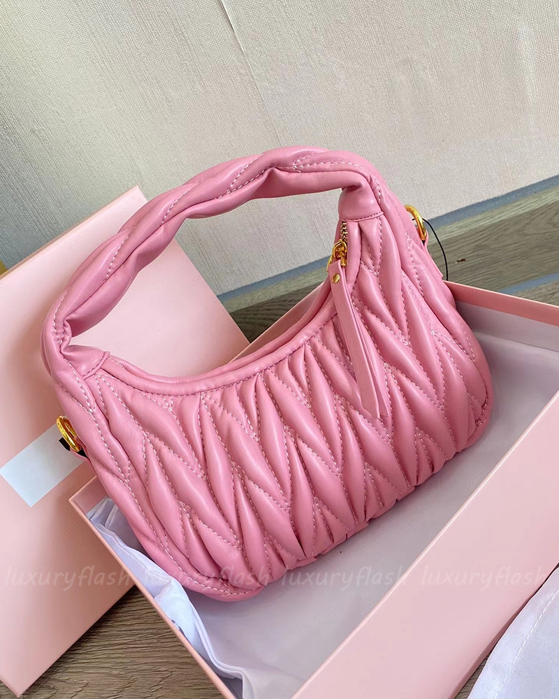 Totes Handbags Women Designer Shoulder Bags Wander Handbag Fashion Pleated Soft Sheepskin Hobo Bag Black White Pink Silvery Ladies Handle Tote Crossbody Purse