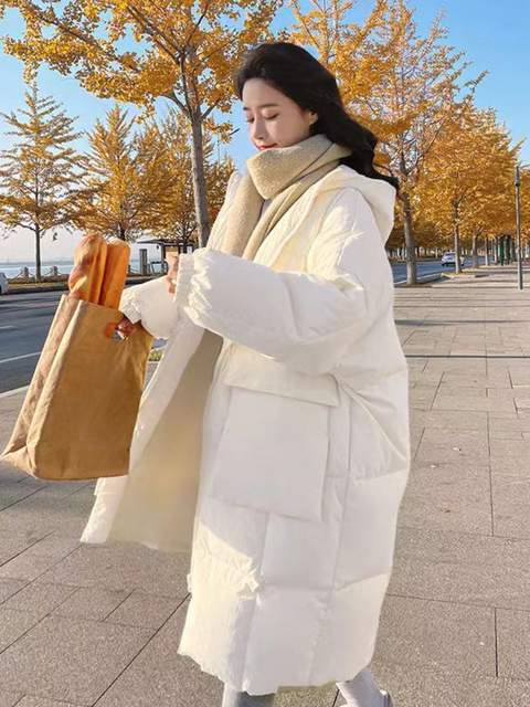 Women's Down Parkas Women Long Parkas Autumn Winter Korean Chic Loose Thickened Puffer Jacket Female Solid Hooded Cotton Padded Coat Outwear 2209