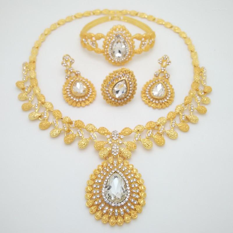 Necklace Earrings Set Kingdom Ma Dubai Gold Color Jewelry Gifts For Women African Bridal Wedding White Crystal Bracelet Ring, Picture shown
Necklace Earrings Set Kingdom Ma Dubai Gold Color Jewelry Gifts For Women African Bridal Wedding White Crystal Bracelet Ring, Picture shown