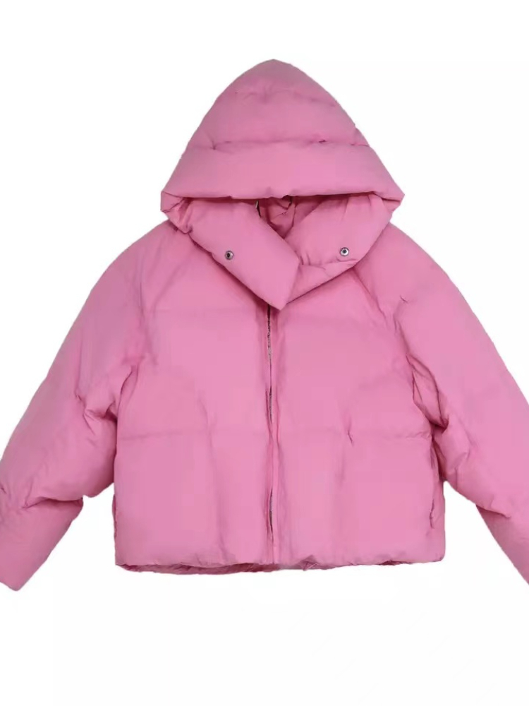 Women's Down Parkas Women Thick Short Puffer Jacket Auutmn Winter Hooded Crop Coat Female Solid Zipper Parkas Mujer Korean Oversized Outwear 2209