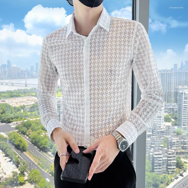 Men's Casual Shirts 2022 Vintage Hollow Lace Houndstooth Men Long-sleeved Slim Shirt Social Party Tuxedo Blouse Fashion Clothing, Black
Men's Casual Shirts 2022 Vintage Hollow Lace Houndstooth Men Long-sleeved Slim Shirt Social Party Tuxedo Blouse Fashion Clothing, Black