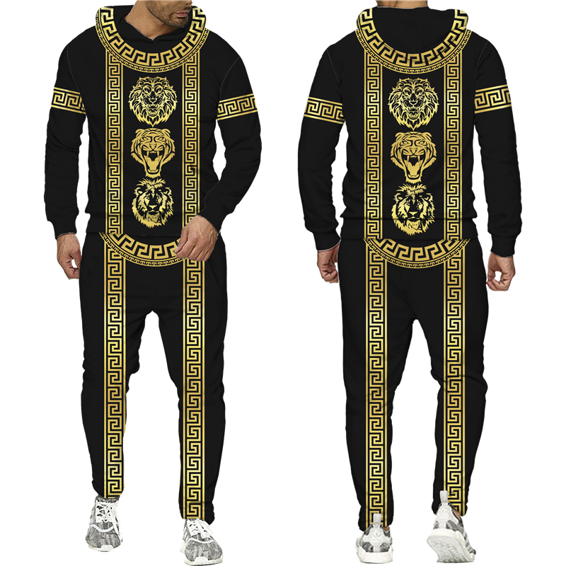 Men's Tracksuits Golden Lion 3D Printed Hoodie/Pants/Suit Men's Casual Graphic Streetwear Pullover Sweatshirt Outfits Set Hip Hop Cool Track