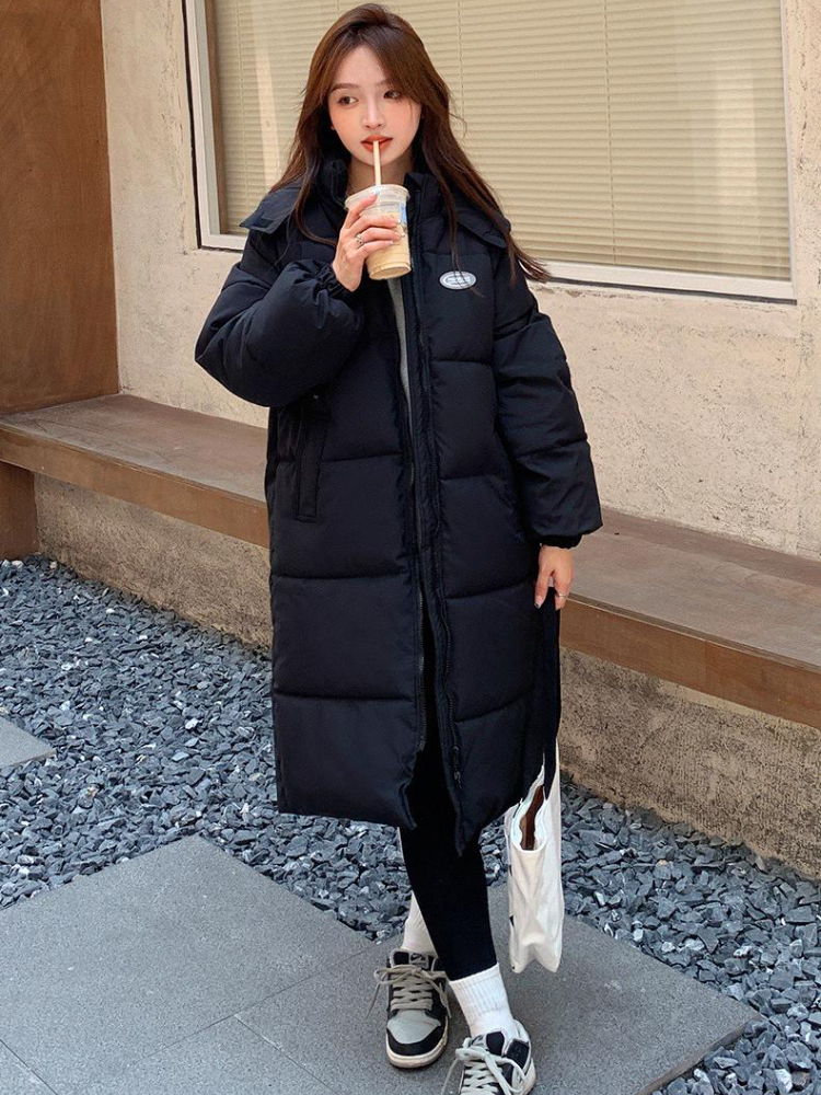 Women's Down Parkas Women Black Puffer Jacket Winter Thick Hooded Long Parkas Mujer Female Casual Loose Oversized Korean Cotton Padded Coat 22093