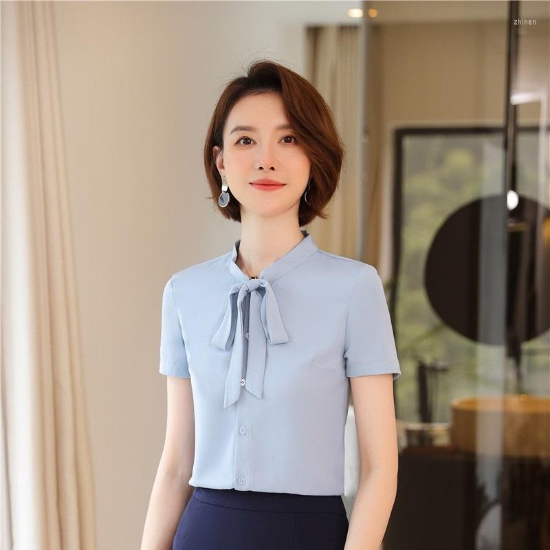 Women' Blouses Novelty Blue And Shirts For Women Business Work Wear OL Styles Short Sleeve With Bow Tie Ladies Blouse Female Tops, White blouse
Women' Blouses Novelty Blue And Shirts For Women Business Work Wear OL Styles Short Sleeve With Bow Tie Ladies Blouse Female Tops, White blouse
