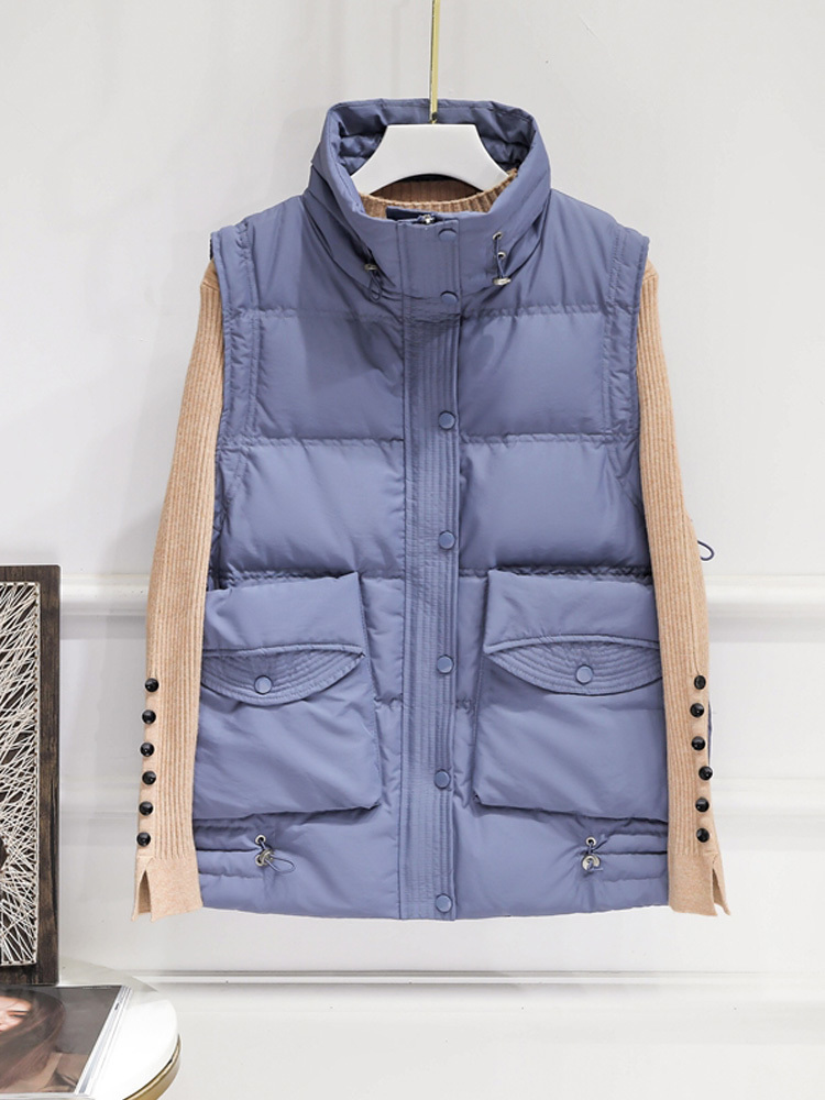 Women's Vests Janveny Winter Autumn Women Down Vest Black Stand Collar Windproof Gilet Sleeveless Puffer Feather Parka 90 Duck Down Waistcoat 221
