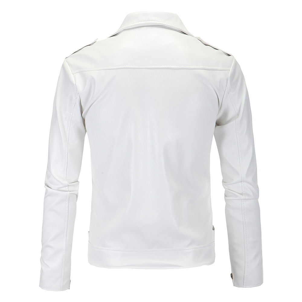 Men's Leather Faux Slim White Jackets Oblique Zipper Motorcycle Outwear Moto Biker PU Coats Size 4XL 221007