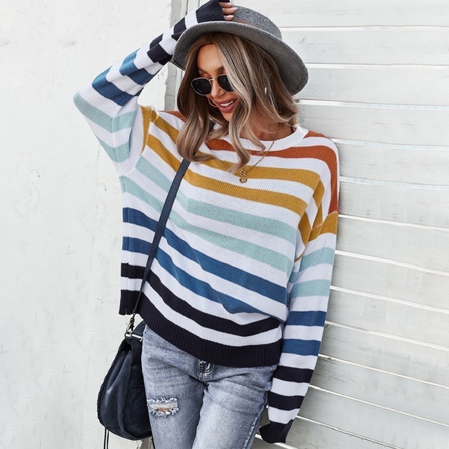 Women's Knits Tees Ladies Autumn Sweater Women Pullover Striped Casual Warm Jumper Knitted Loose Women Tops Female Pull Knitwear 221007